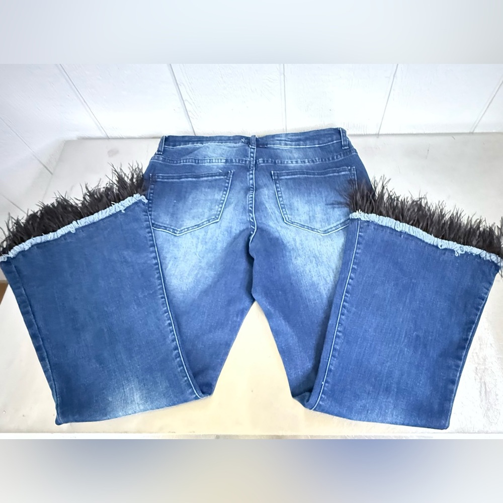 For The Republic Blue Flare Jeans with Fringe Detail - Picture 3 of 6